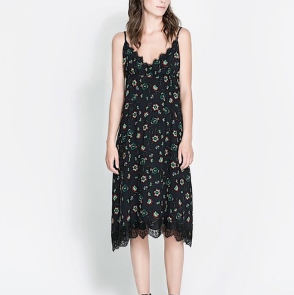 Zara Black Floral Midi Dress